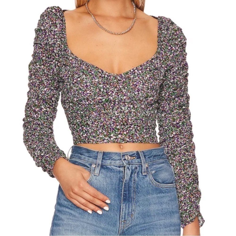 EUC ASTR the Label Livie Ruched Sleeve Crop Top Size Medium
